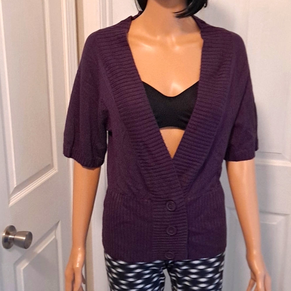 Willi Smith V-neck Short Sleeve Lightweight Purple Sweater